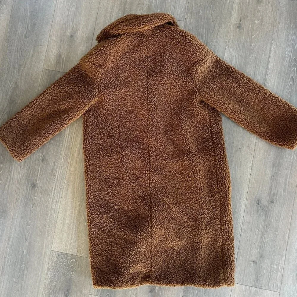 MAX STUDIO Teddy Notch Collar Faux Shearling Car Coat Size Medium - Picture 6 of 8